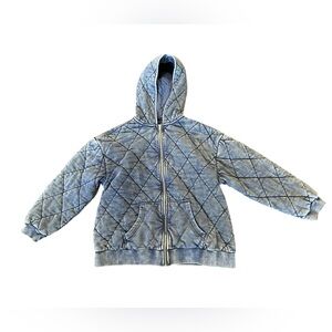 Forever 21 Women’s Quilted Blue Wash Full Zip Heavyweight Hooded Jacket Size M